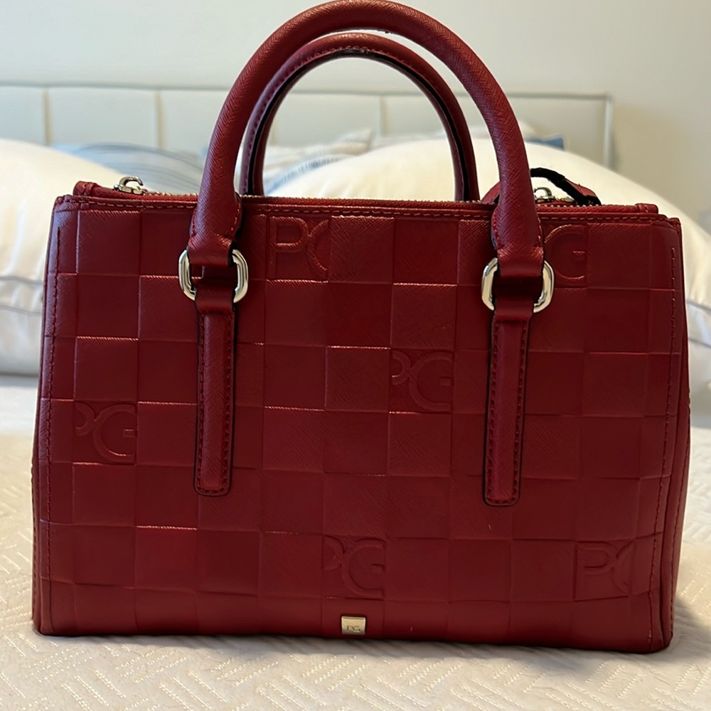 Purificación García Red Grain Leather Bag
